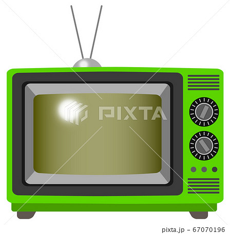 リアルでレトロな可愛いテレビのイラスト 緑 画面オフのイラスト素材