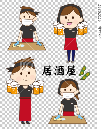 居酒屋スタッフ男女詰め合わせのイラスト素材