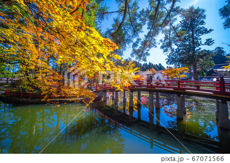 高野山 壇上伽藍の蓮池と太鼓橋 67071566