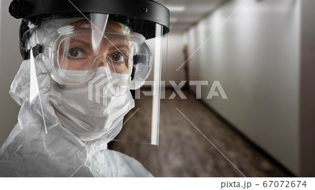 Banner of Female Doctor or Nurse In Medical Face Mask 67072674