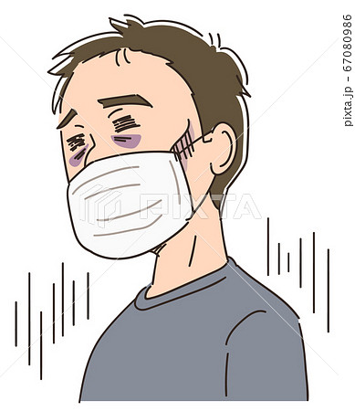 マスクを付けて疲れた表情をしている男性 自粛疲れのイラスト素材