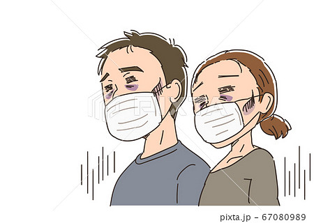 マスクを付けて疲れた表情をしている男女 自粛疲れのイラスト素材
