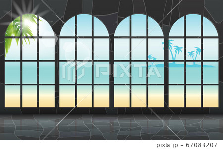 sunlight at glass windows of the mable bungalow on the beach in the summer 67083207