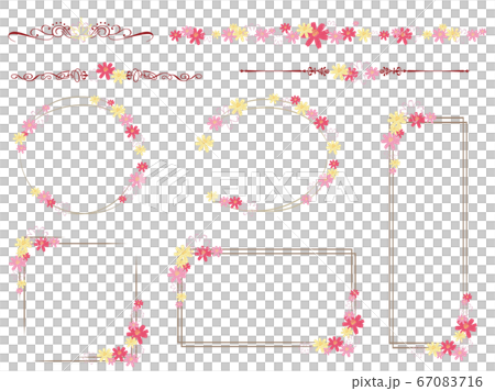 一套裝飾邊框和框架與波斯菊花海的插圖 一套裝飾邊框和框架與波斯菊花海的插圖 67083716