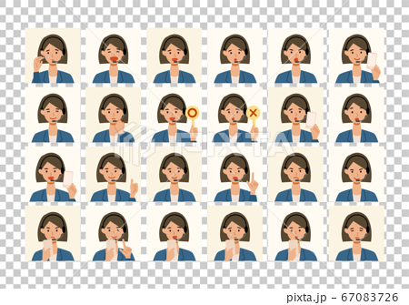 コールセンターの女性の色々な表情イラストのイラスト素材