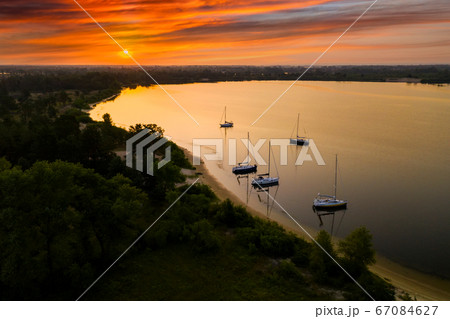 Quiet bay with yachts at dawn. Sailing holidays at sea. 67084627