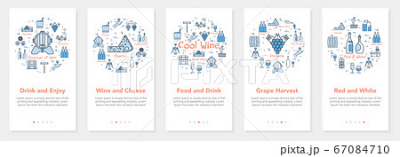 Vertical five banners with line concept of winemaking - wine and cheese Vertical five banners with line concept of winemaking - wine and cheese 67084710