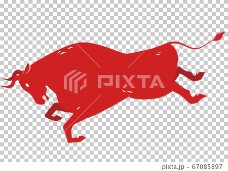 赤い牛・丑（年賀状その他）ベクター 67085897