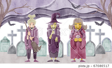 墓場で笑う魔女3人姉妹のイラスト素材 [67086517] - PIXTA