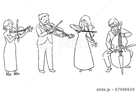 演奏の絵 弦楽四重奏 カルテット（線画）のイラスト素材 [67086629] - PIXTA