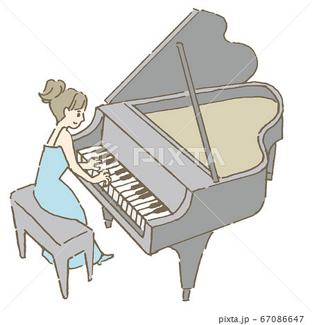 グランドピアノを弾く女性のイラスト素材
