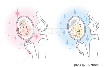 鏡　ミラー　若さと衰え　女性　イラスト 67088505