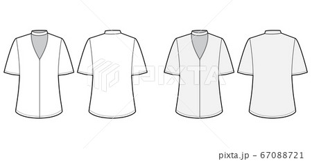 Blouse technical fashion illustration set with short bell sleeves, cuff, oversized body, snap fastening choker Blouse technical fashion illustration set with short bell sleeves, cuff, oversized body, snap fastening choker 67088721
