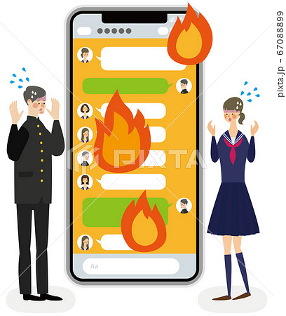 炎上するメッセージアプリのイラストのイラスト素材 6709