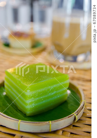 green thai dessert, Layer Sweet Cake on wooden 67089734