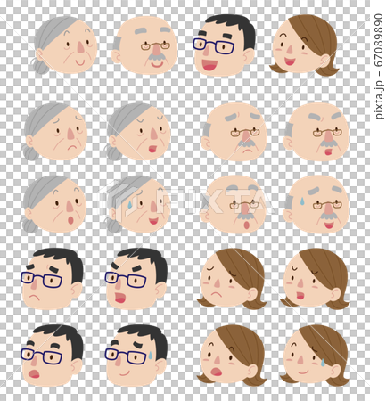 2 generation couple, various facial expression icon set of family 67089890