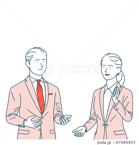 スーツを着ている男女 会話するのイラスト素材