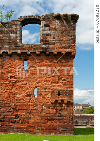 Penrith Castle.  The castle is situated in a public park in Penrith, Cumbria, northern England and was built at the end of the 14th century to defend the area from invasion by Scottish invaders. 67092220