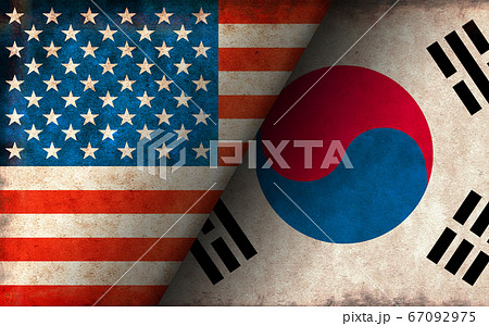 国際紛争 政治対立 汚れた国旗イラスト アメリカ Usa Vs 韓国 のイラスト素材