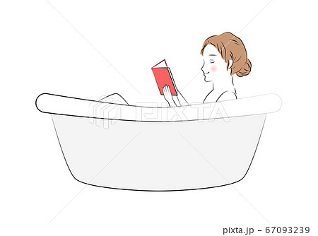 湯船に浸かりながら本を読んでいる女性のイラスト 湯船に浸かりながら本を読んでいる女性のイラスト 67093239