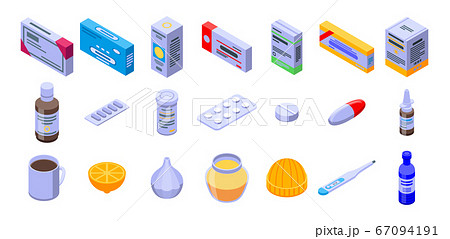 Flu icons set, isometric style Flu icons set, isometric style 67094191