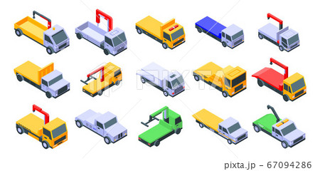 Tow truck icons set, isometric style 67094286
