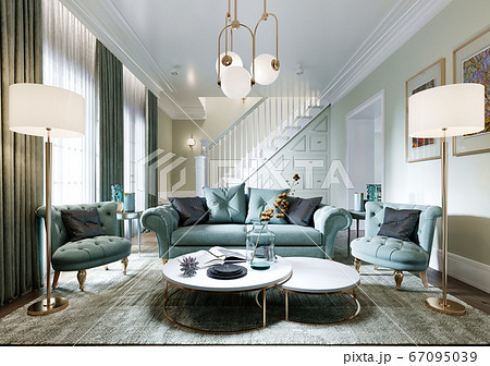 Luxurious fashionable living room with a soft 67095039