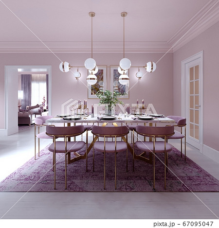 Lilac color dining room in trendy art deco style 67095047