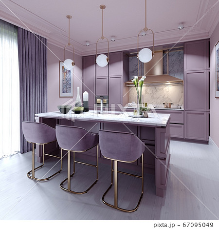 kitchen counter with three chairs in lilac color 67095049