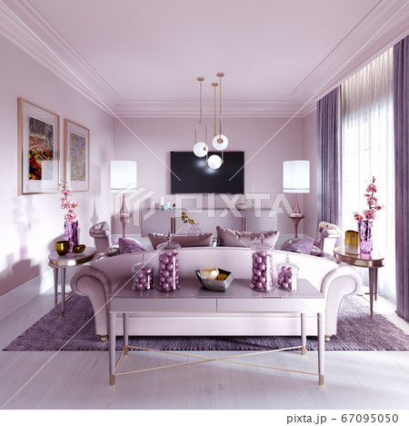 Modern art deco living room in lilac color with 67095050