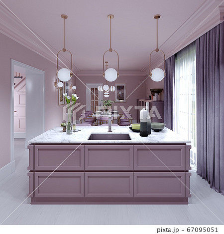 Kitchen island lilac color in trendy country style 67095051