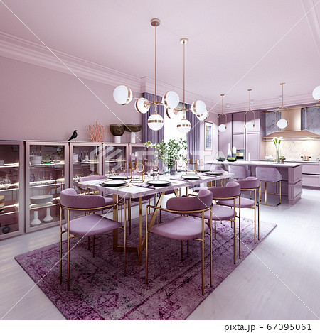 Lilac color dining room in trendy art deco style 67095061