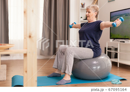 Domestic person using dumbbells Domestic person using dumbbells 67095164