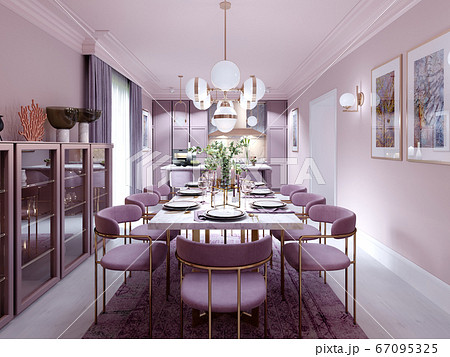 Lilac color dining room in trendy art deco style 67095325