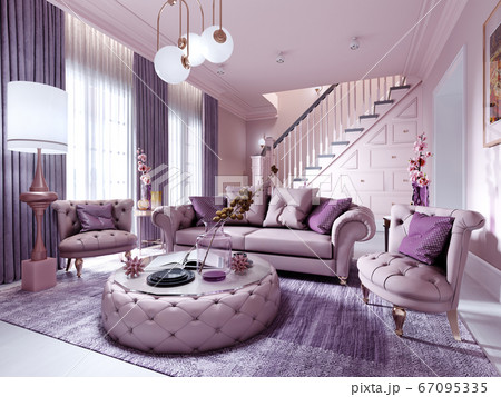 Modern art deco living room in lilac color with Modern art deco living room in lilac color with 67095335