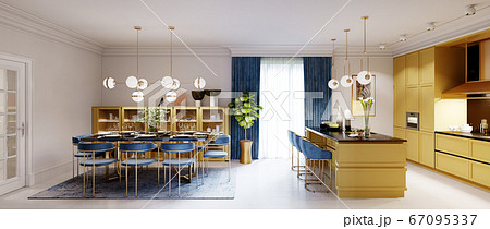 Fashionable and modern kitchen with a dining room Fashionable and modern kitchen with a dining room 67095337