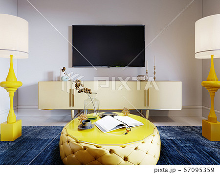 TV on the wall with a TV stand and two floor lamps TV on the wall with a TV stand and two floor lamps 67095359