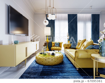 Luxurious fashionable living room with yellow Luxurious fashionable living room with yellow 67095361