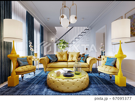 Luxurious Fashionable Living Room With Yellowのイラスト素材