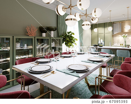 Dining area with dining table, turquoise chairs, Dining area with dining table, turquoise chairs, 67095393