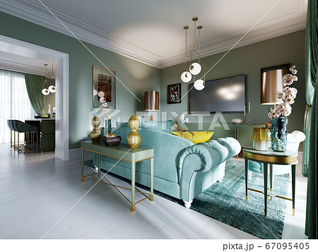 Luxury living room interior in mint colors. Art 67095405