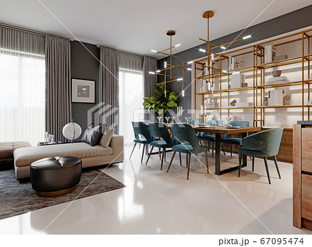 large living room with a large white corner sofa 67095474