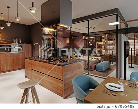 Luxurious kitchen modern style with wooden Luxurious kitchen modern style with wooden 67095488