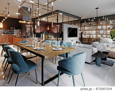 Large modern dining table in a trendy style, 67095504