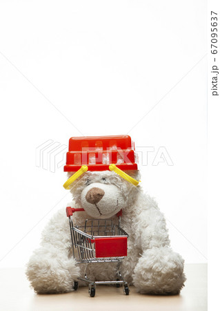 image of toy bear basket trolley white background  67095637