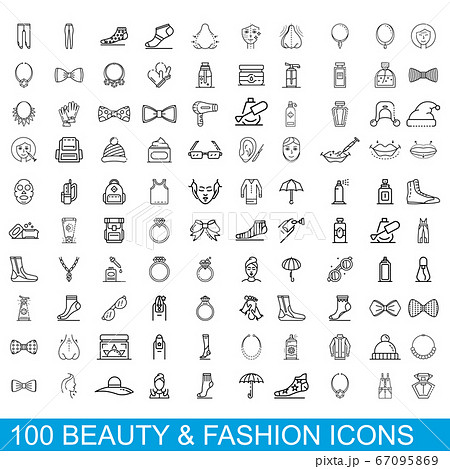 100 beauty and fashion icons set, outline style 67095869