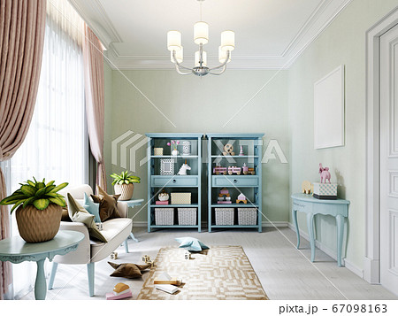 Play area in a childrens room with a sofa, side 67098163