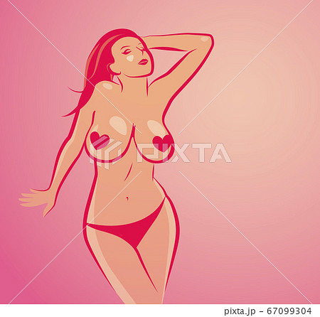 Nude Girl with bare Tits and Beautiful Hairstyle 67099304
