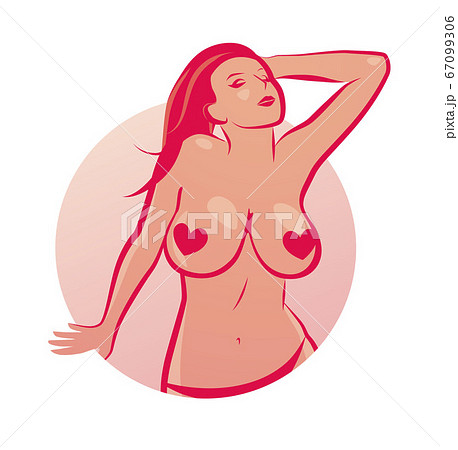 Nude Girl with Big Boobs in Round Emblem. - Stock Illustration [67099306] -  PIXTA