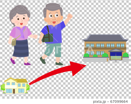 Short trip Illustration of an elderly couple staying at a nearby inn 67099664